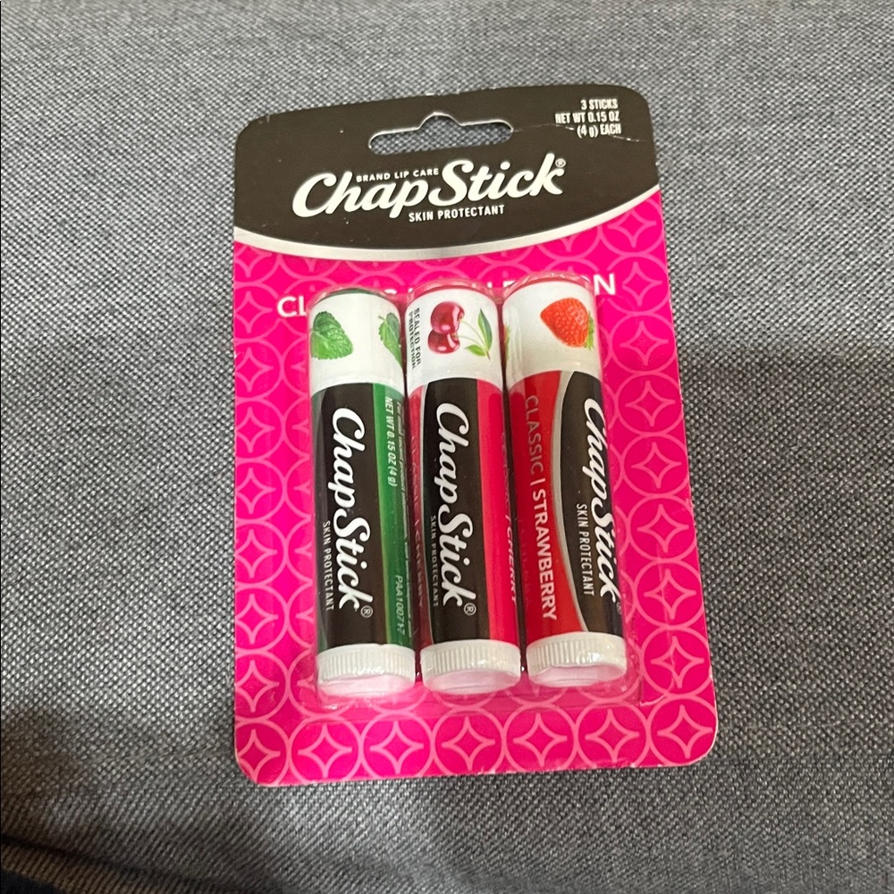 Classic Lip Balm Trio - Strawberry & Assorted (Pink, Green, Red)